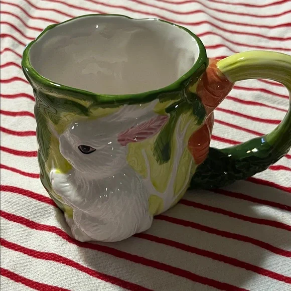 Ceramic Bunny Accent Coffee Mug - White & Green - Picture 1 of 5